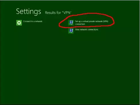 Windows 8 VPN search results